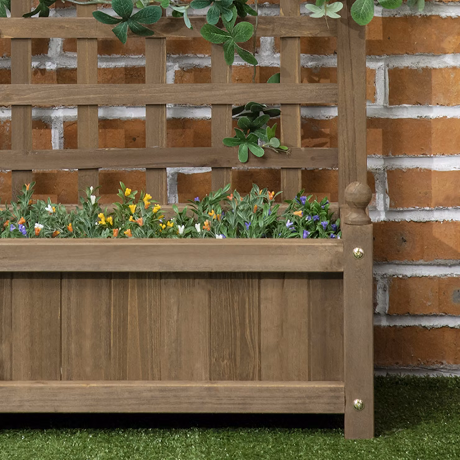 Outsunny Wooden Raised Garden Bed with Trellis for Climbing Plants, Brown, W: 64 cm, D: 28 cm, H: 75 cm – 7