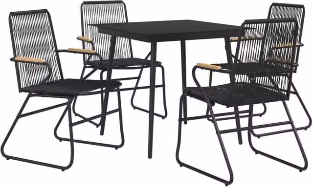 Berkfield Home Beautiful 5 Piece Garden Dining Set in Black PVC Rattan