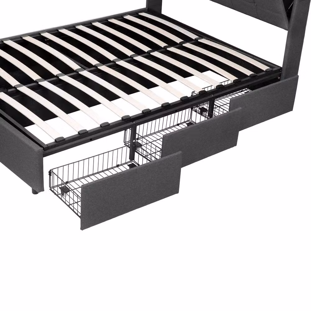 Matteo Upholstered Bed Frame in Grey with Lift Up Base, USB Charging Port and Integrated Reading Light, W/D/H: 150 x 200 cm – 4