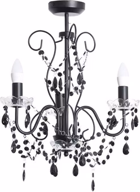 ValueLights Viscount 3 Way Jewel Chandelier Ceiling Pendant Light in Black with Crystal and Glass