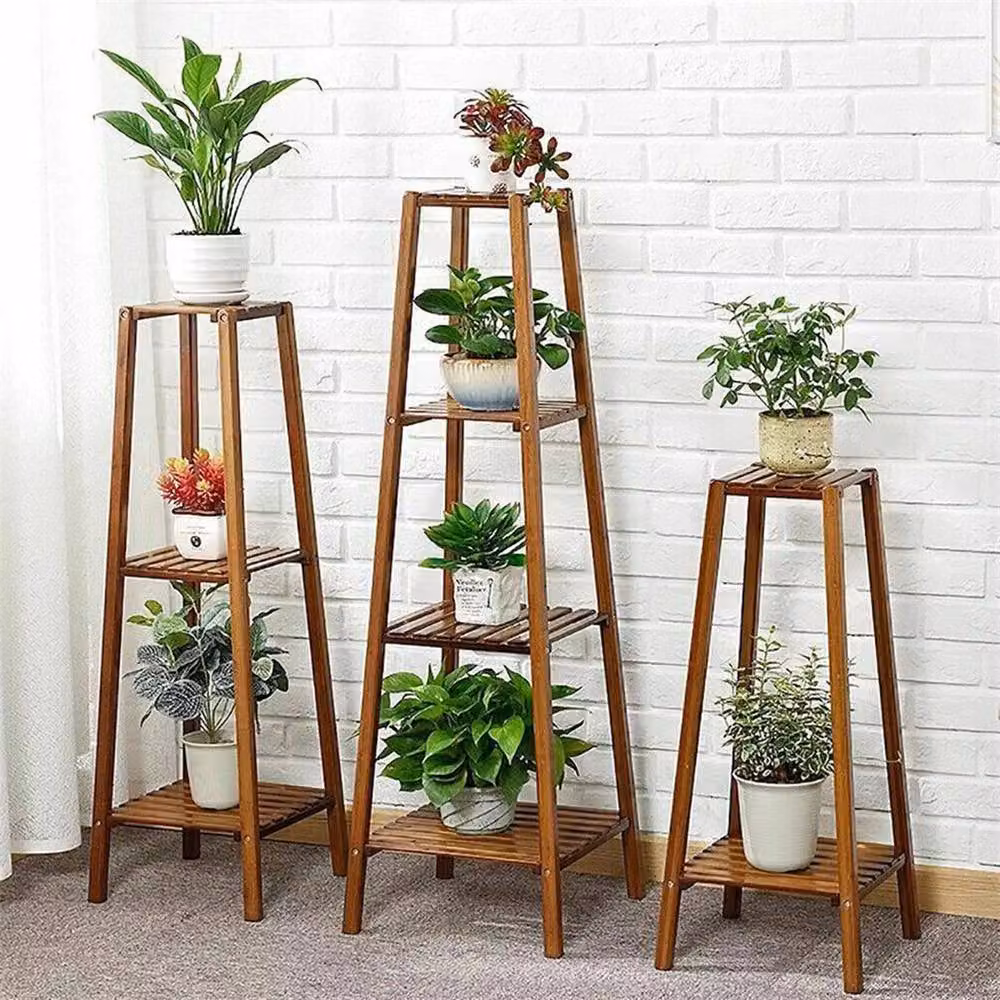 NESTLUNE 4-Tier Tall Bamboo Plant Stand Pot Holder Shelf, Brown – 3