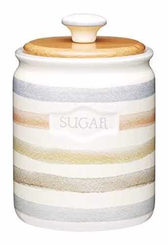 KitchenCraft Classic Collection Striped Ceramic Sugar Container, Beige and Multicolour