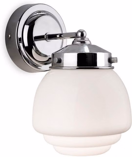 Netlighting Art Deco Wall Light with Chrome Finish and White Glass, IP44 Rated for Bathroom Use, E27 – 1