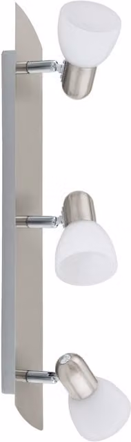 Loops 3 Spot Wall Light in Satin Nickel with White Satin Glass Shades, E14 Bulb Base