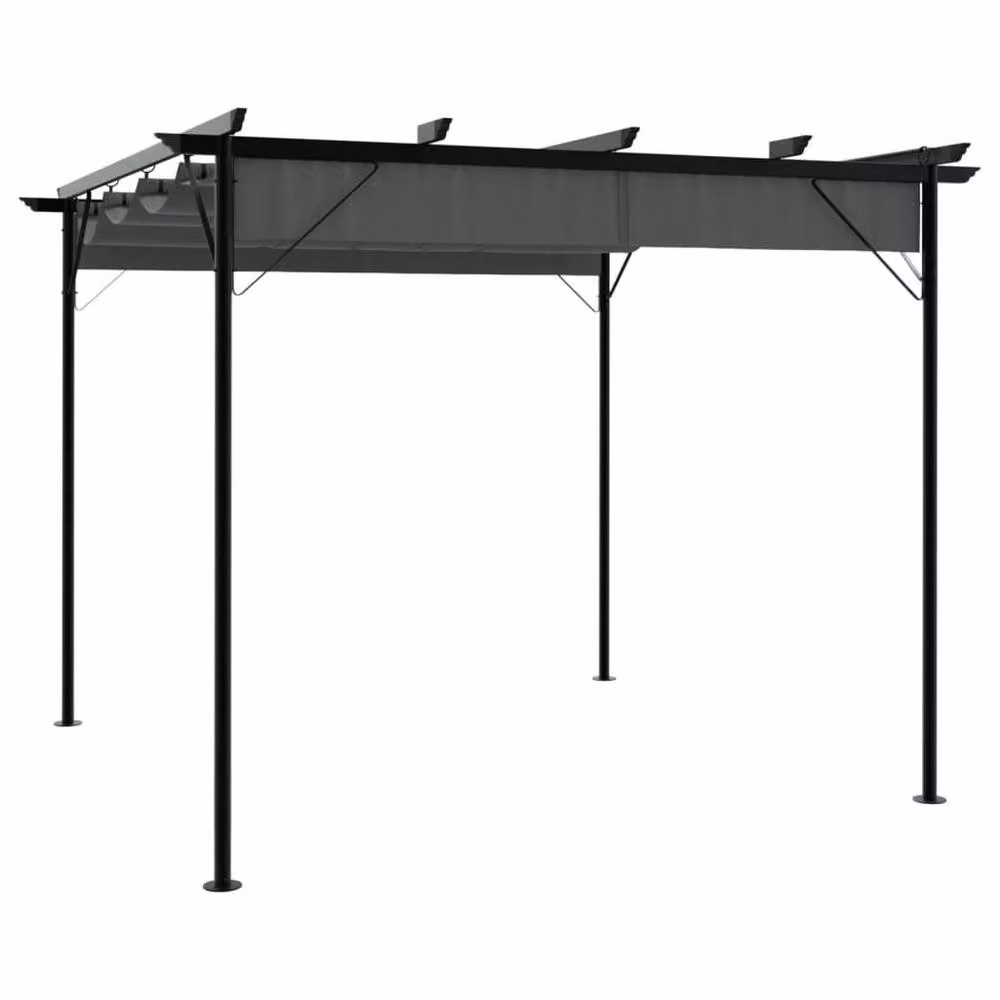 Berkfield Home Anthracite Pergola with Retractable Polyester Roof and Steel Frame, W: 3 m, D: 3 m, H: 2.25 m – 2