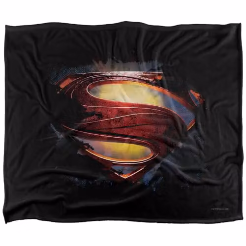 DC Comics Superman Man of Steel Grungy Shield Super Soft Microfibre Throw Blanket, White, W: 152 cm, D: 127 cm