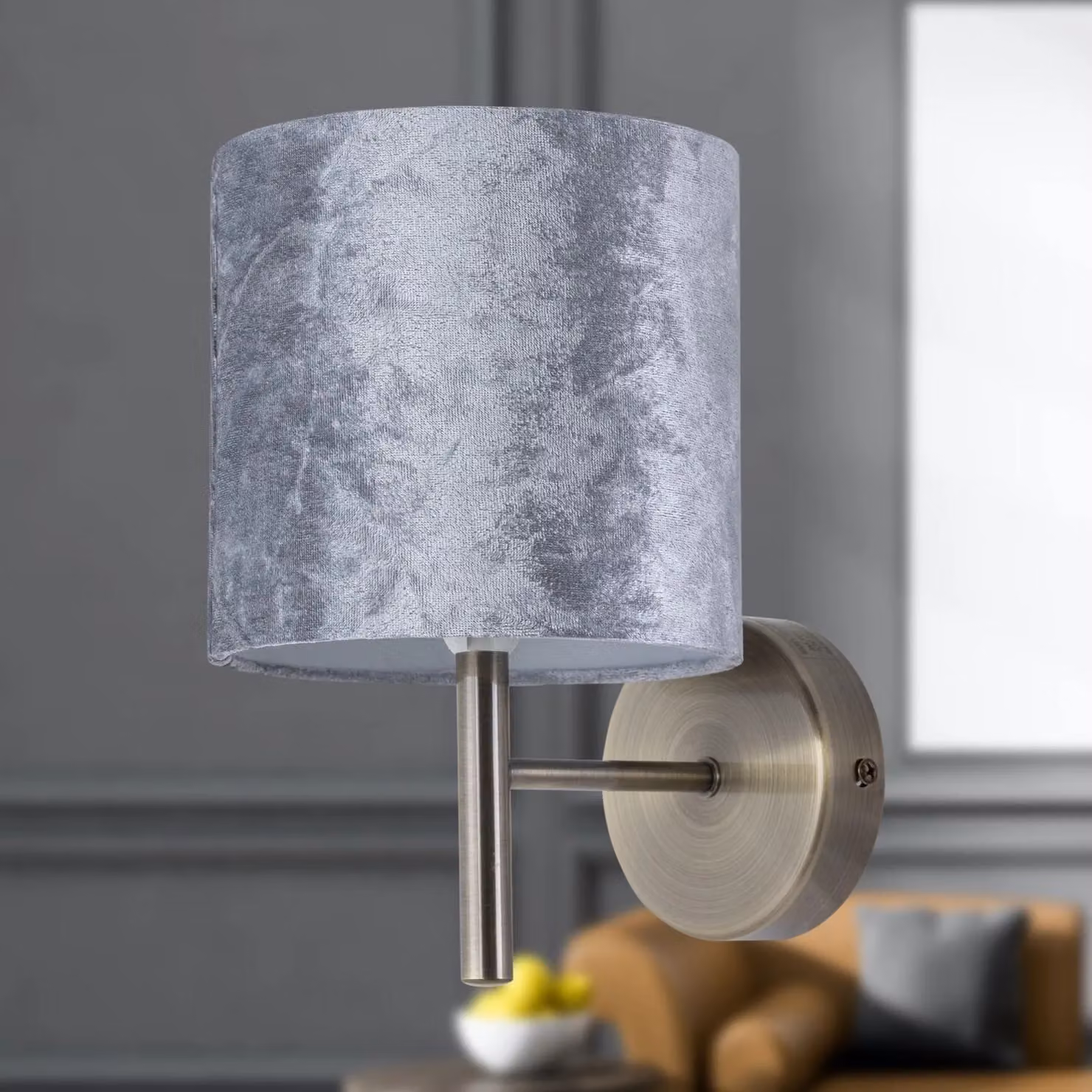 First Choice Lighting Brea Antique Brass Wall Light with Grey Fabric Shade – 2