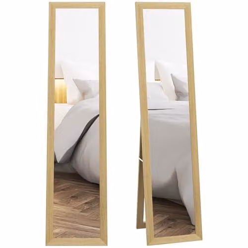 HOMCOM Full Length Rectangular Mirror in Brown, Freestanding or Hanging, W/H: 37 x 157 cm