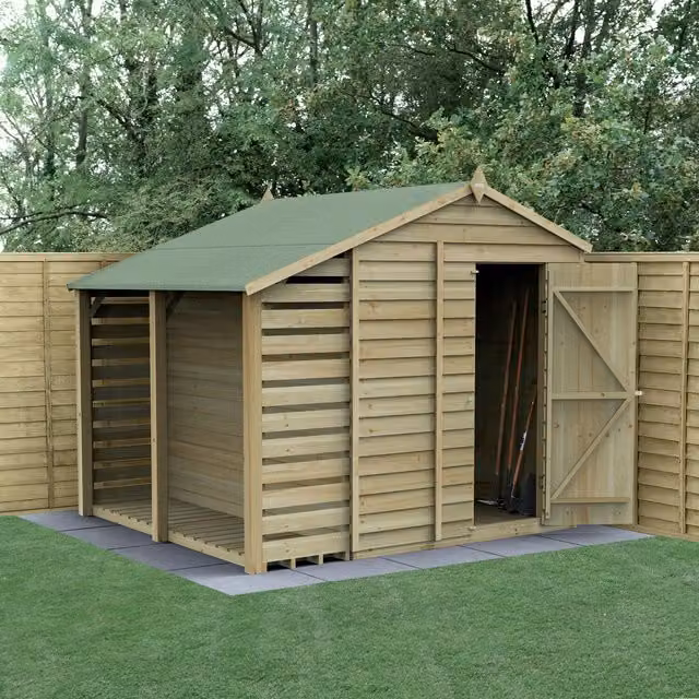 4LIFE 6x8 Apex Wood Shed with Lean To in Brown