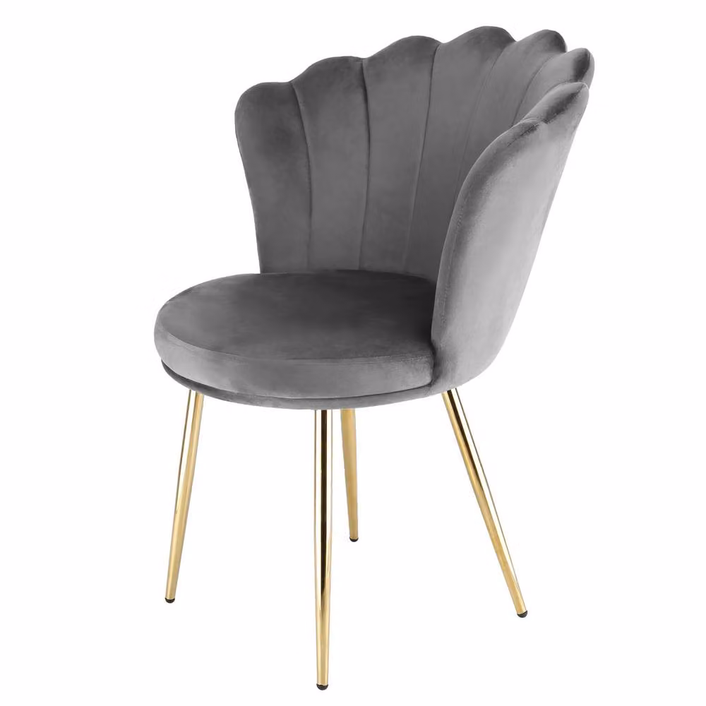 Genesis Freya Grey Velvet Accent Chair with Petal Back and Metal Frame – 2