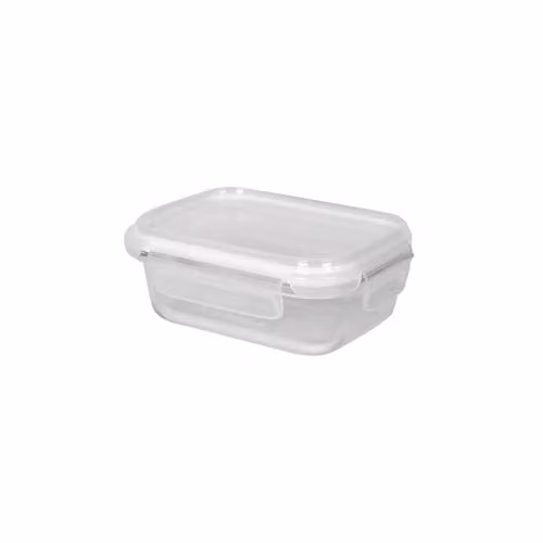 Harbour Housewares 370ml Glass Food Storage Container with Airtight Lid, Transparent and White, Leakproof and Microwave and Freezer Safe – 1