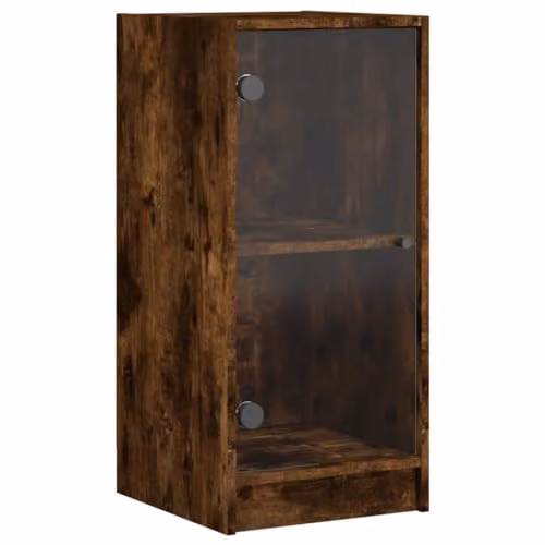 vidaXL Modern Side Cabinet with Glass Doors in Smoked Oak, W/D/H: 75.5 x 35.0 x 37.0 cm