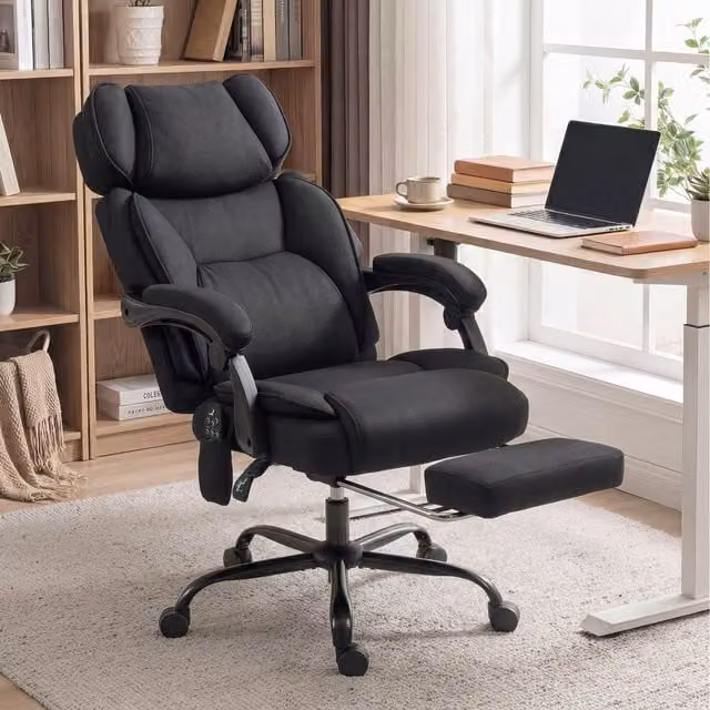 HOMCOM Black Fabric Executive Office Chair with Vibration Massage, Heat Reclining Function and Headrest