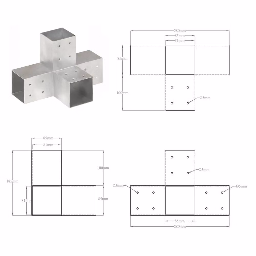 Berkfield Home X Shape Post Connector in Galvanised Silver Steel, 81 x 81 mm – 2