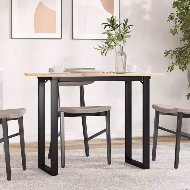 Berkfield Home O-Frame Rectangular Dining Table in Brown Solid Pine and Steel, W: 100 cm, D: 50 cm, H: 75 cm – 1