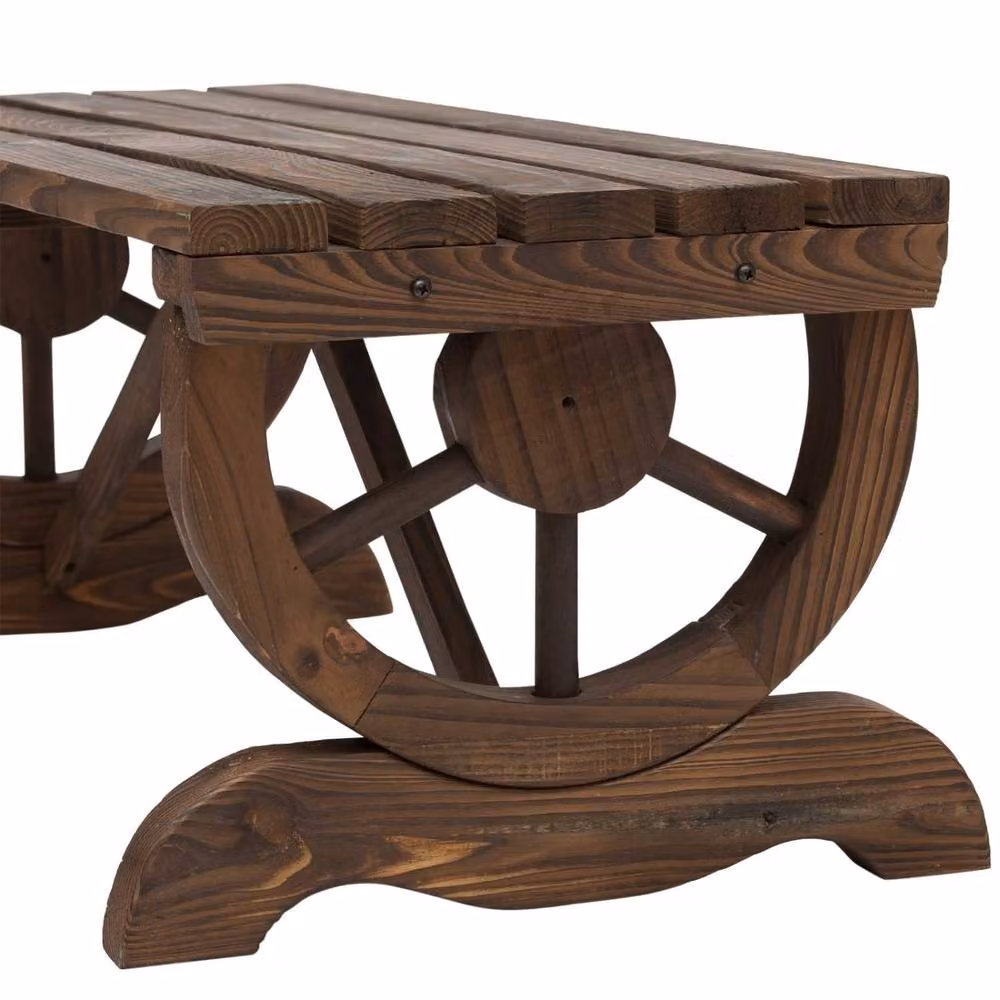 Wyld Haus Vini Rustic Fir Wood 2 Seater Garden Bench with Wagon Wheel Legs in Brown – 5