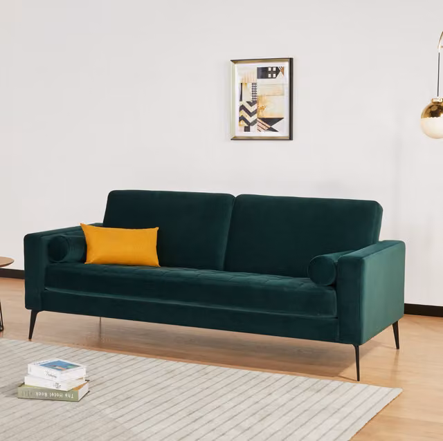 FurnitureboxUK Ralph Modern Green Velvet Upholstered 3 Seater Sofa