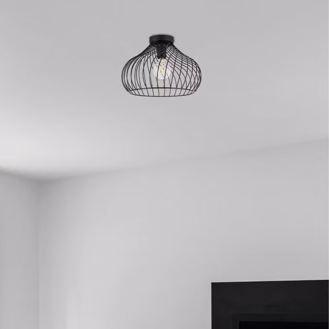 Eglo Staverton Industrial Ceiling Light in Black Metal