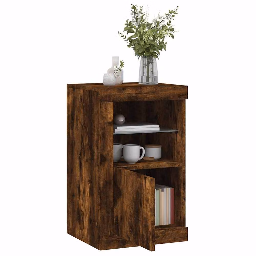 Berkfield Home Side Cabinet in Smoked Oak Brown with Integrated LED Lights and Glass Doors, W/D/H: 67.0 x 41.0 x 37.0 cm – 4
