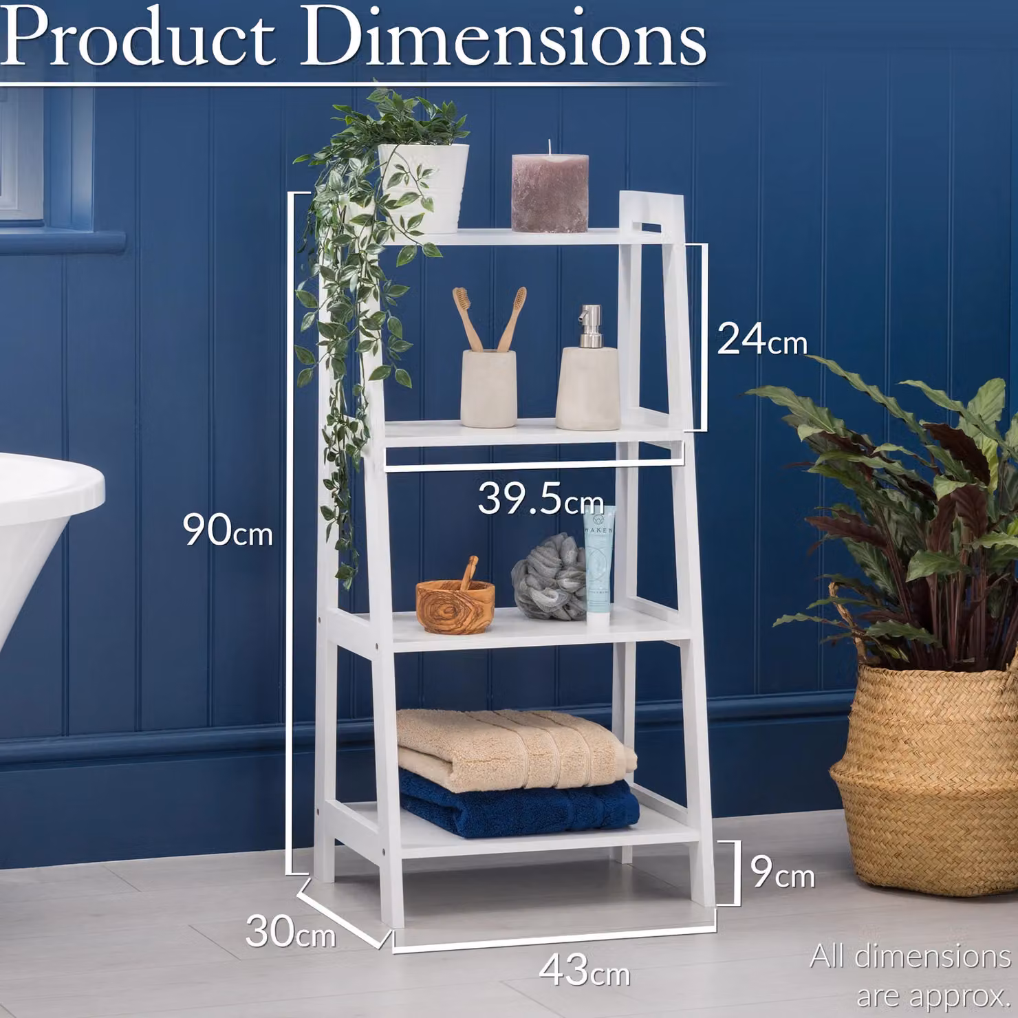 Christow 4 Tier Ladder Shelf Unit in White, W/D/H: 43 x 30 x 90 cm – 2