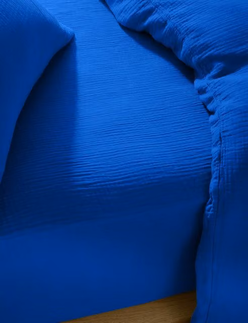 M&S Pure Cotton Muslin Deep Fitted Sheet, Cobalt Blue, 140 x 200 cm