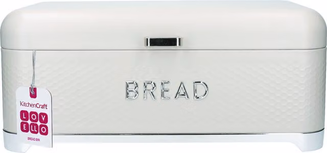 KitchenCraft Metal Ventilated Bread Bin with Non-Slip Feet in Beige or White, W/D/H: 41.5 x 18 x 18 cm