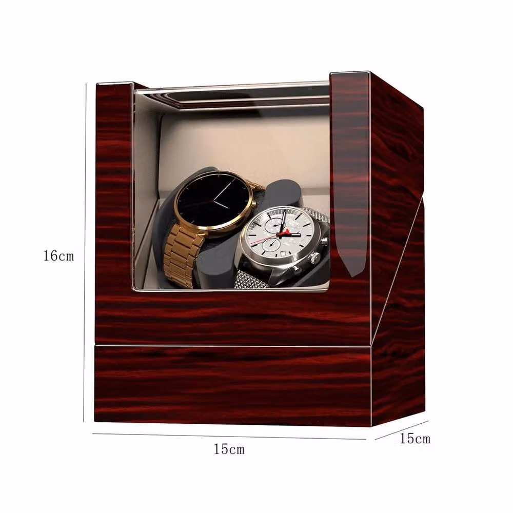 NESTLUNE 2 Slot Brown Wooden Automatic Electric Watch Winder Storage Box – 2