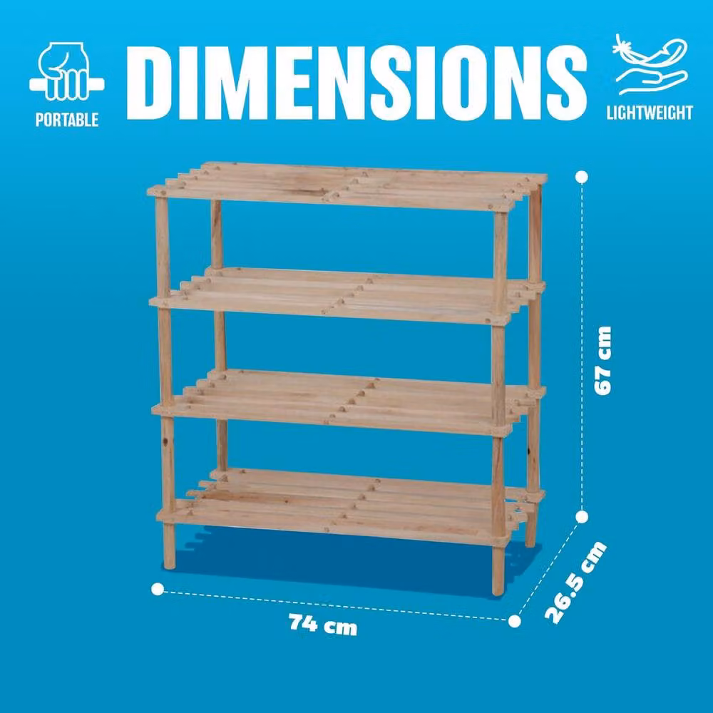 BARGAINS-GALORE 4 Tier Wooden Shoe Rack and Footwear Storage Organiser in Light Brown – 3