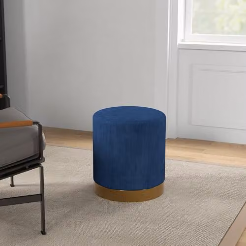 HOMCOM Modern Round Corduroy Fabric Footstool in Blue, W/D/H: 40 x 40 x 45 cm – 6