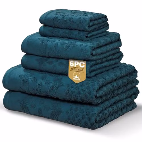 Rapport Home Versailles Jacquard 6-Piece Cotton Towel Bale Set in Petrol Blue – 1