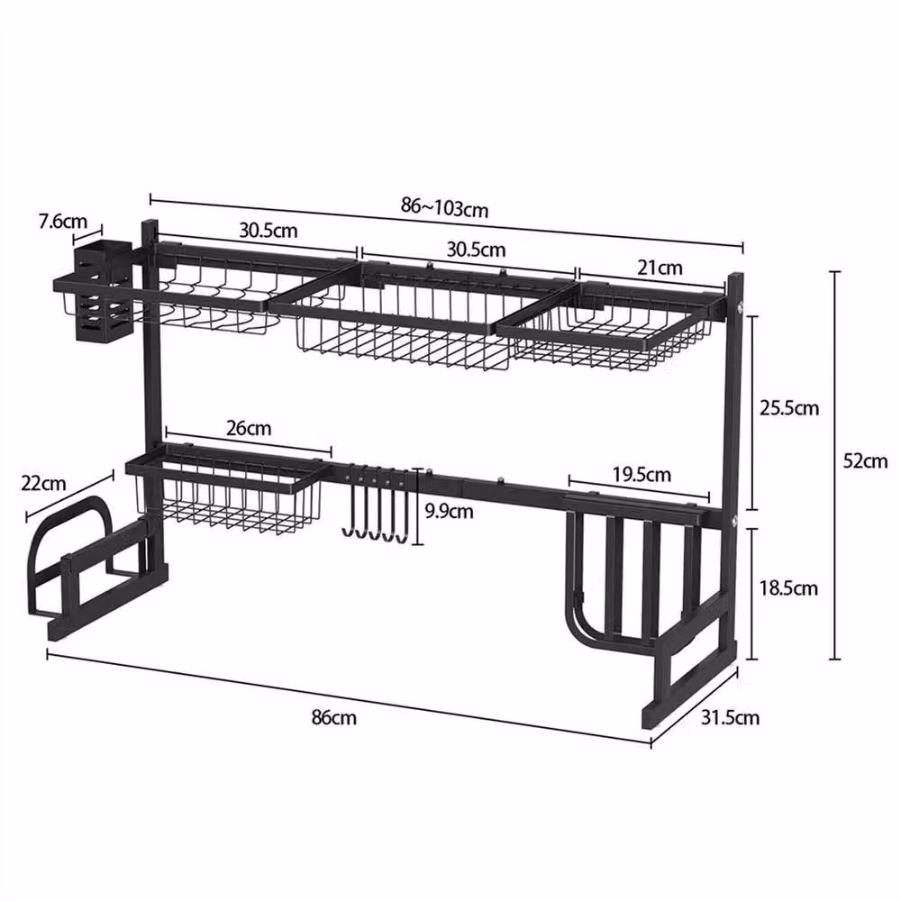 Kelvenix Expandable Over Sink Dish Drainer Drying Rack in Black Coated Steel – 2