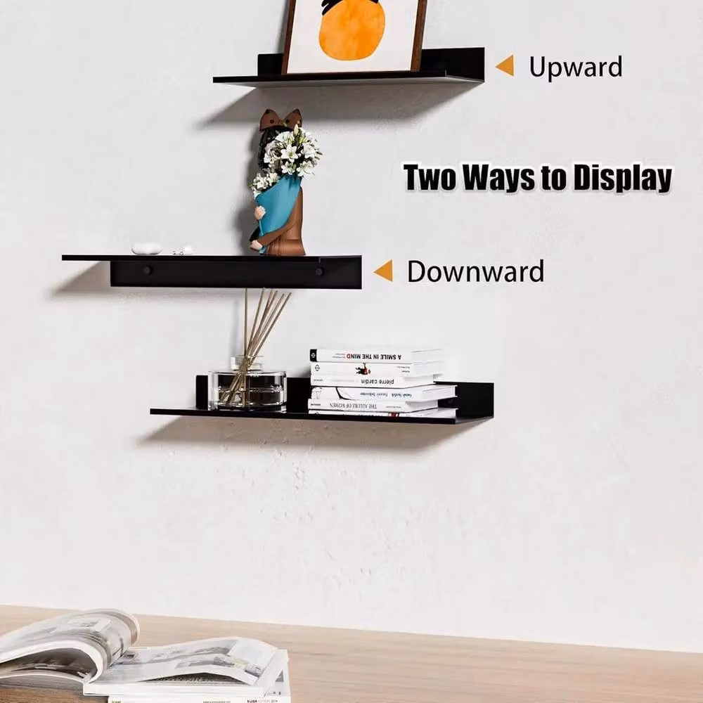 FORGEVIO Black Matt Metal Wall Mounted Floating Storage Shelf – 3
