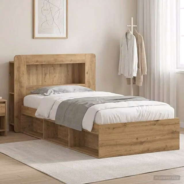 Berkfield Home Artisan Oak Bed Frame with Storage Drawers, Brown, W/D/H: 100 x 200 cm