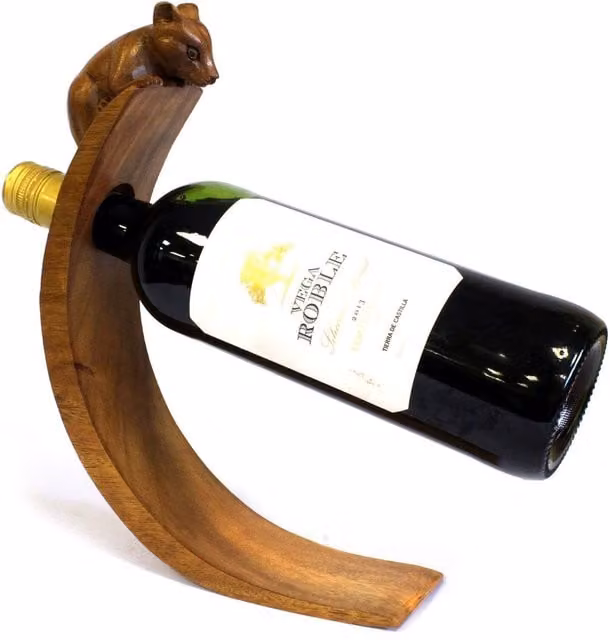 KDMK Elegant Wooden Mouse Balance Wine Holder in Brown