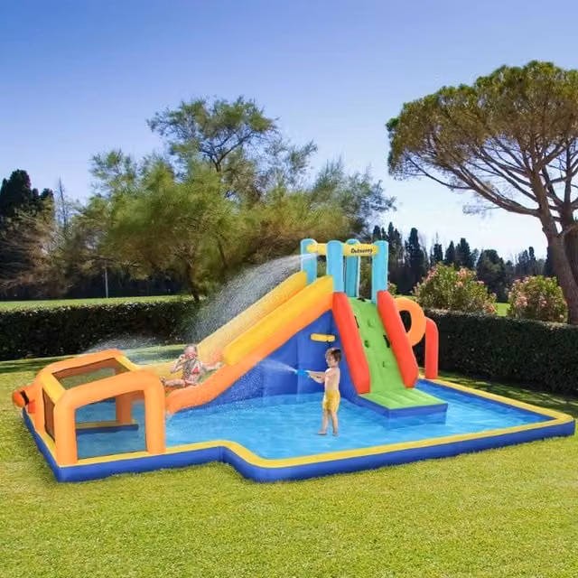 Chilli Seating 6 in 1 Multicoloured Inflatable Bouncy Castle with Slide and Spray Feature