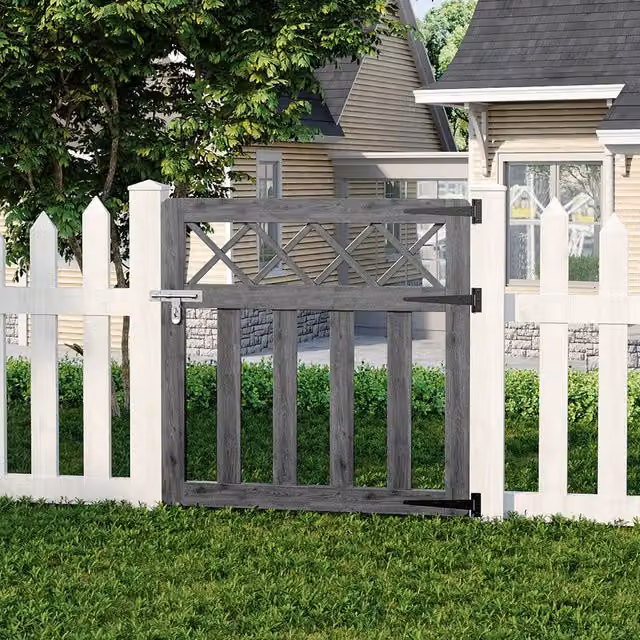Livingandhome Grey Spruce Wood Garden Single Fence Gate with Wire Mesh Design, Width: 90 cm