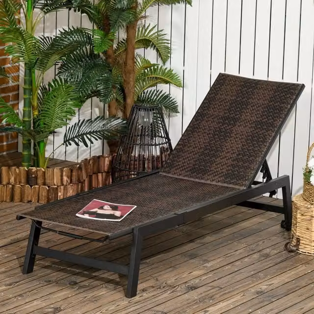 Outsunny Brown PE Rattan Sun Loungers with 5-Position Backrest and Powder Coated Aluminium Frame