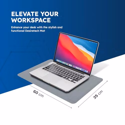 DesireTech Reversible Office Desk Mat, Waterproof Faux Leather Desk Pad and Mouse Pad, Grey/Silver, W: 60 cm, D: 35 cm – 2