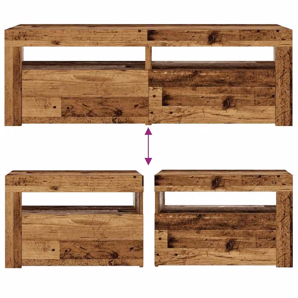 Berkfield Home Modern Bedside Cabinets 2 Pack with Integrated LED Lighting in Old Wood Brown, W: 60 cm, D: 35 cm, H: 40 cm – 2