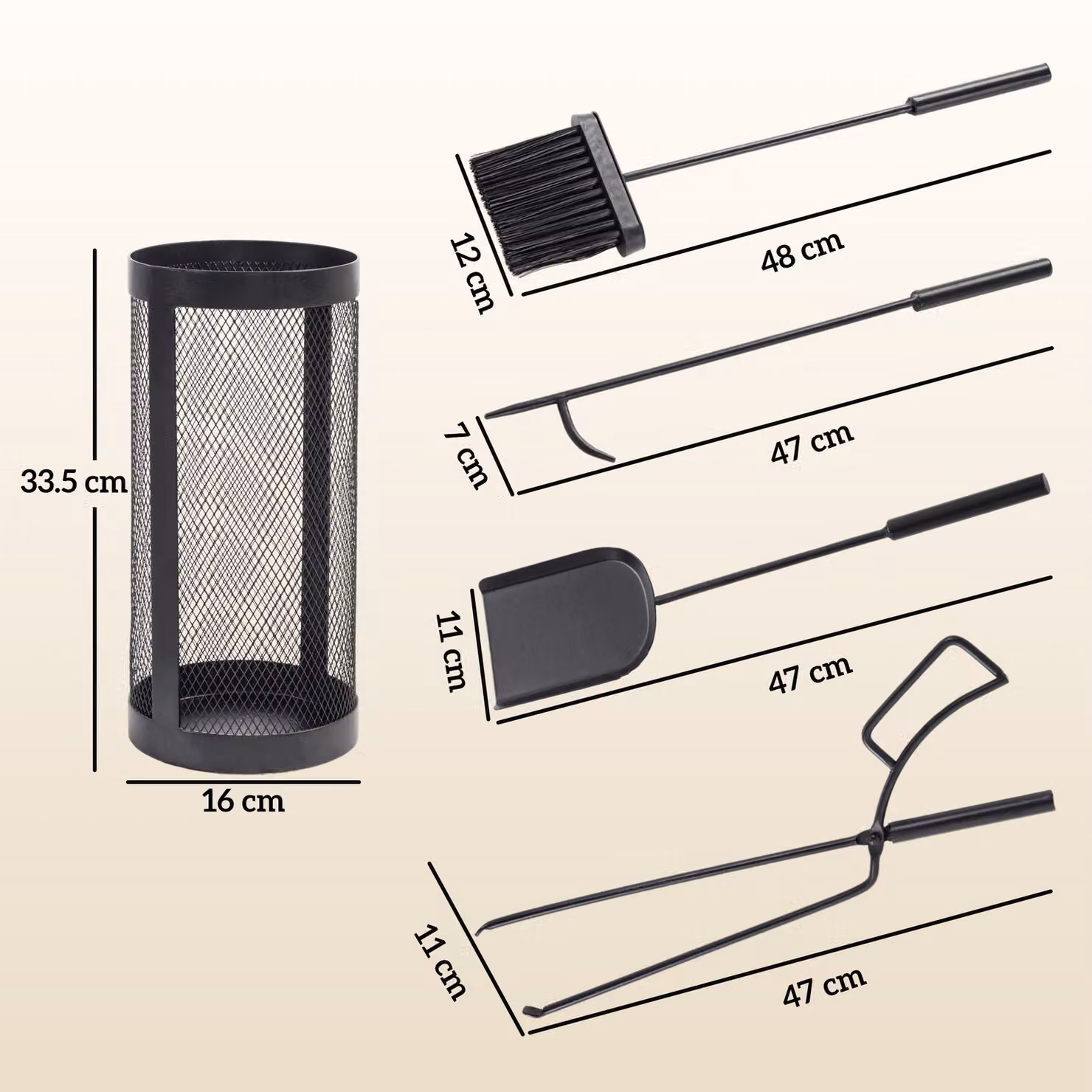 Outsunny 5-Piece Fireplace Tools Set with Mesh Basket in Black – 3