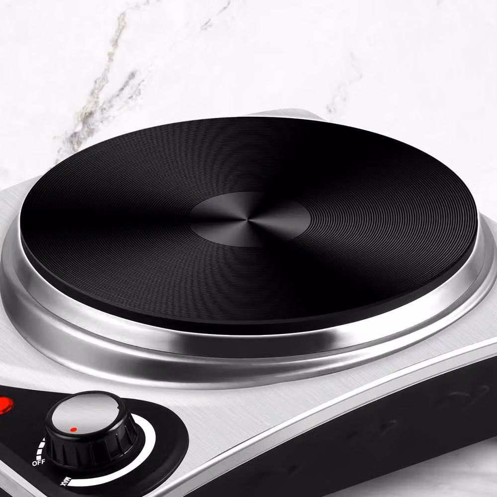 Cusimax 1500W Portable Electric Hot Plate with Cast Radiant Element and Analog Display in Silver Stainless Steel – 5