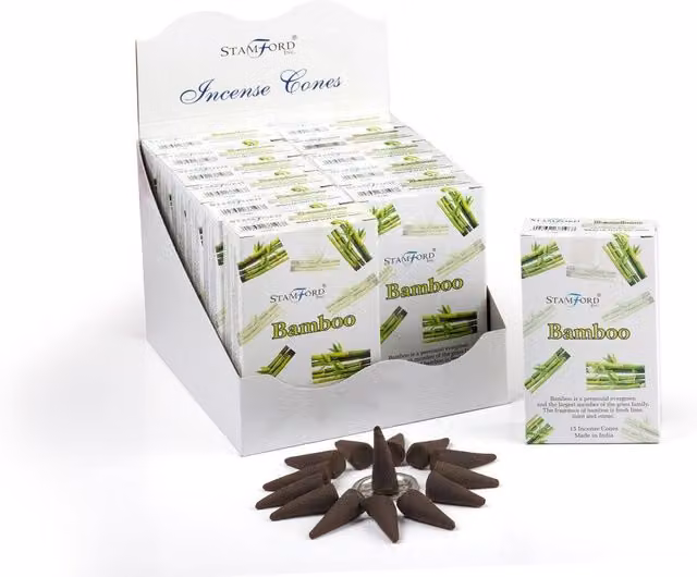 Stamford Premium Bamboo Incense Cones Set in White and Brown with Metal Tabletop Burner
