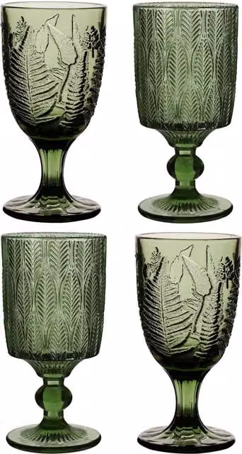 Dibor Set of 4 Green Embossed Floral Wine Glass Goblets, 230ml per glass – 1