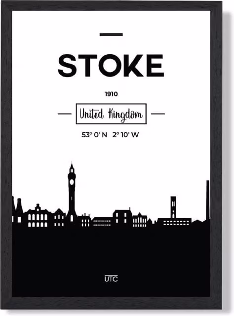 ARTZE Stoke Black and White City Skyline Framed Print in Black