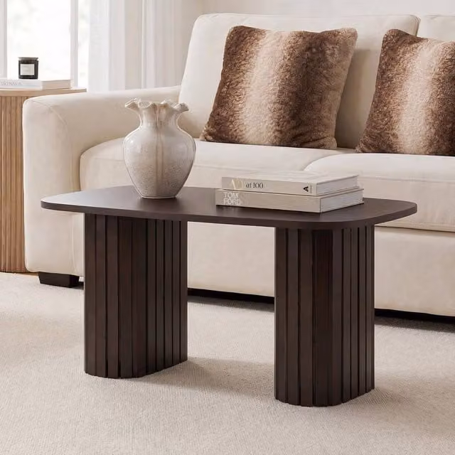 OHS Madison Ribbed Oval Coffee Table in Brown – 1
