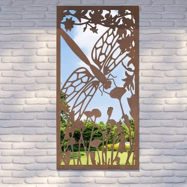 MirrorOutlet Metal Dragonfly Silhouette Hanging Garden Mirror in Bronze