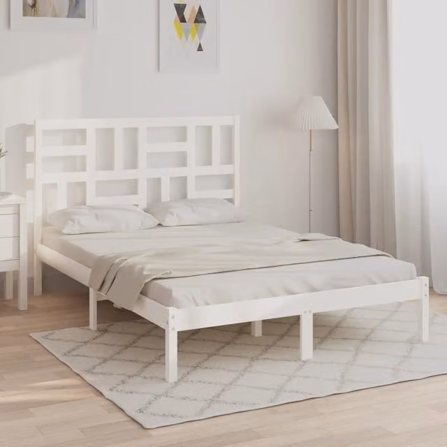 Berkfield Home White Solid Pine Wood Bed Frame W/D/H: 160 x 200 cm – 1