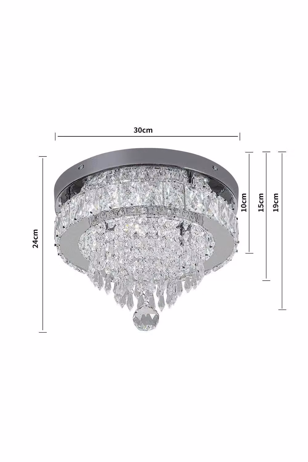H&O Direct Elegant One Layer Crystal Waterfall Round LED Ceiling Light in Silver – 3