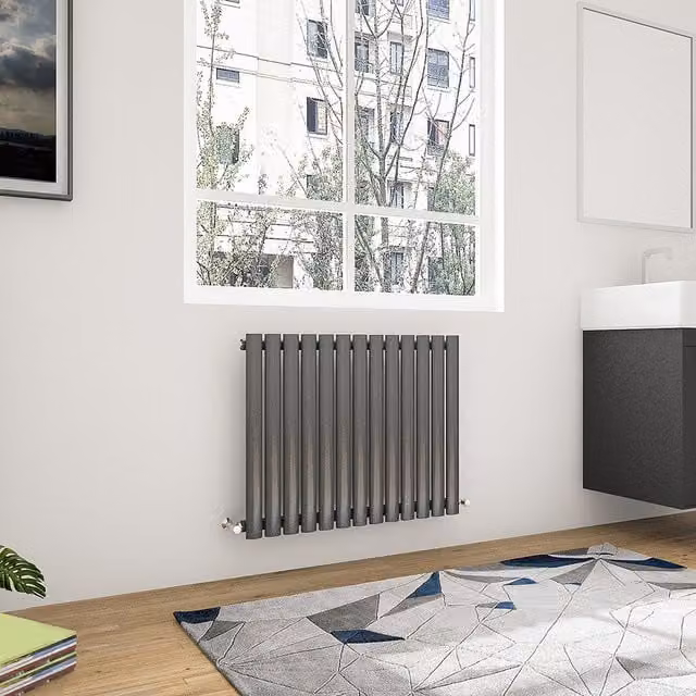AicaBathroom Horizontal Oval Column Radiator in Anthracite Steel, W/D/H: 76.7 x 60.0 x 76.7 cm
