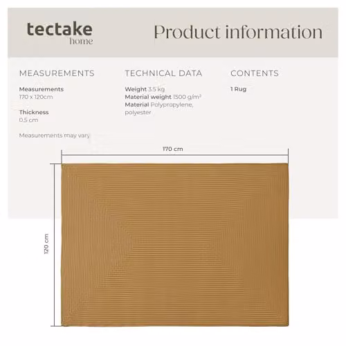 tectake Woven Jute-Look Boho Style Area Rug, Weather-Resistant and Allergy-Friendly, W/D: 120 x 170 cm – 2